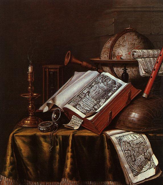 Still Life with Musical Instruments, Plutarch's Lives a Celestial Globe, Edwaert Collier